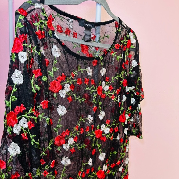 Ashley Stewart Black Floral Embroidered Sheer Top - Plus Size Christmas - Picture 3 of 7